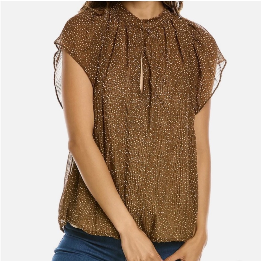 Vince Starry Dot V Neck Top Brown XS